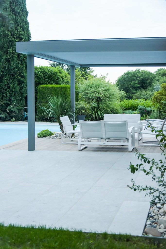 piscine, mur, terasse